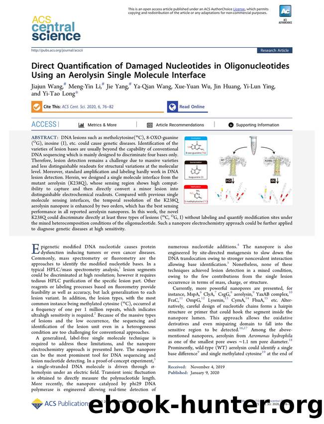 Direct Quantification of Damaged Nucleotides in Oligonucleotides Using an Aerolysin Single Molecule Interface by unknow