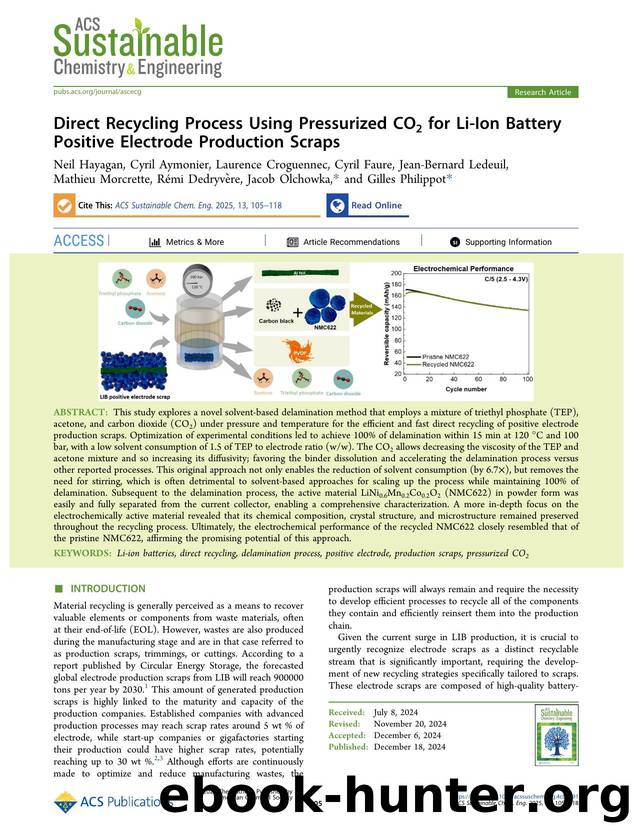 Direct Recycling Process Using Pressurized CO2 for Li-Ion Battery Positive Electrode Production Scraps by unknow