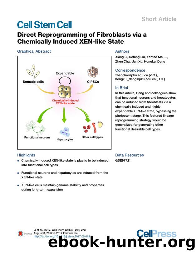 Direct Reprogramming of Fibroblasts via a Chemically Induced XEN-like State by unknow