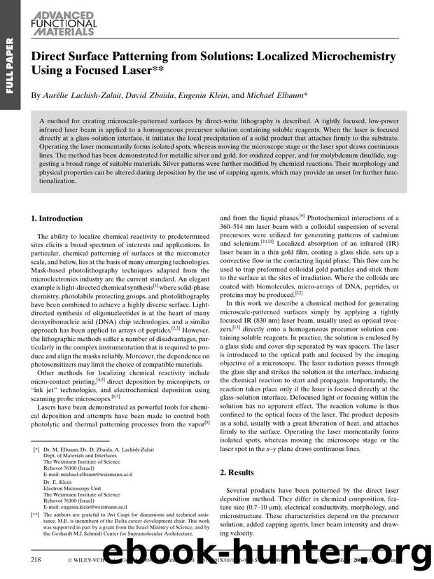 Direct Surface Patterning from Solutions: Localized Microchemistry Using a Focused Laser by K & W