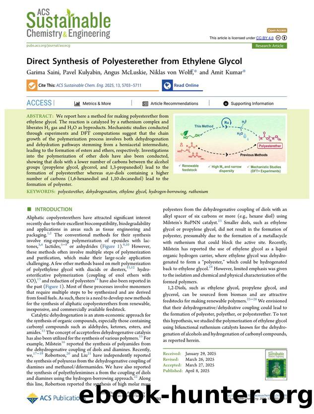 Direct Synthesis of Polyesterether from Ethylene Glycol by Garima Saini Pavel Kulyabin Angus McLuskie Niklas von Wolff and Amit Kumar