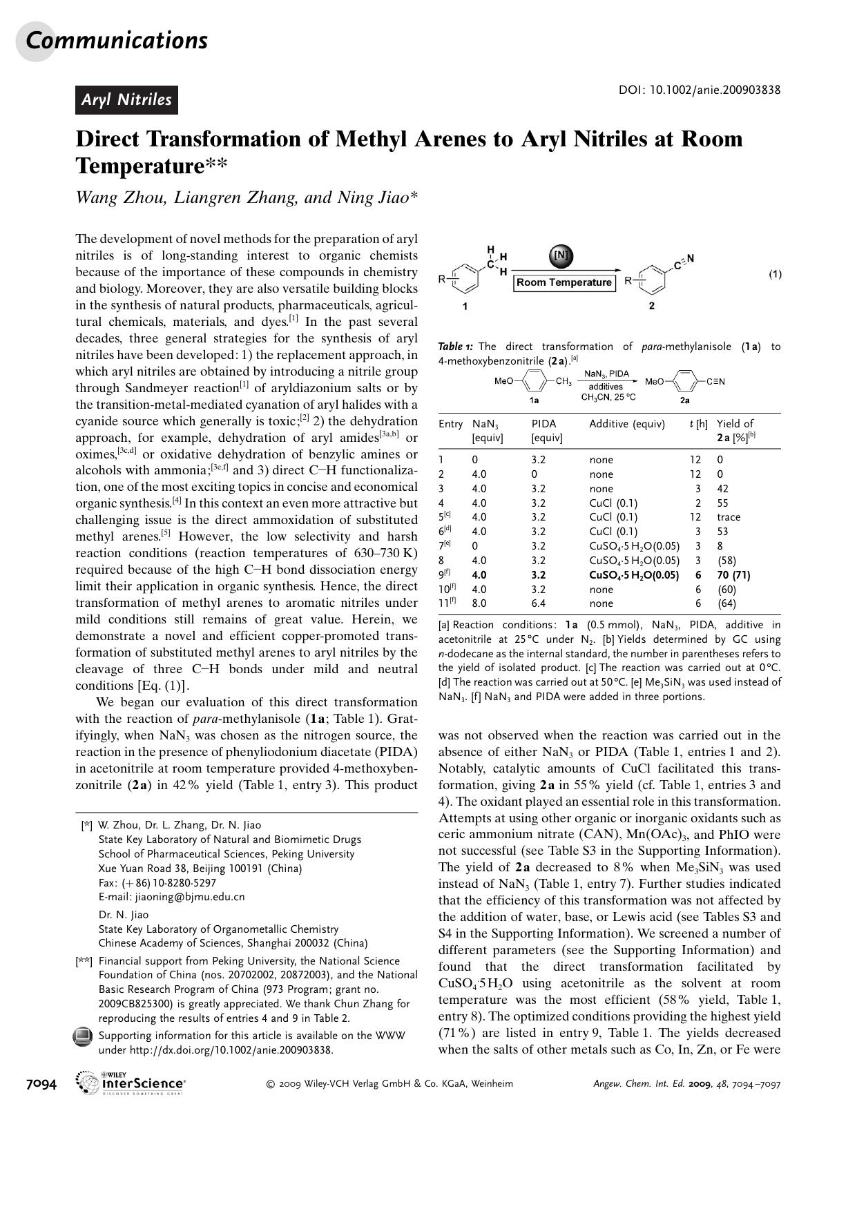 Direct Transformation of Methyl Arenes to Aryl Nitriles at Room Temperature by Unknown