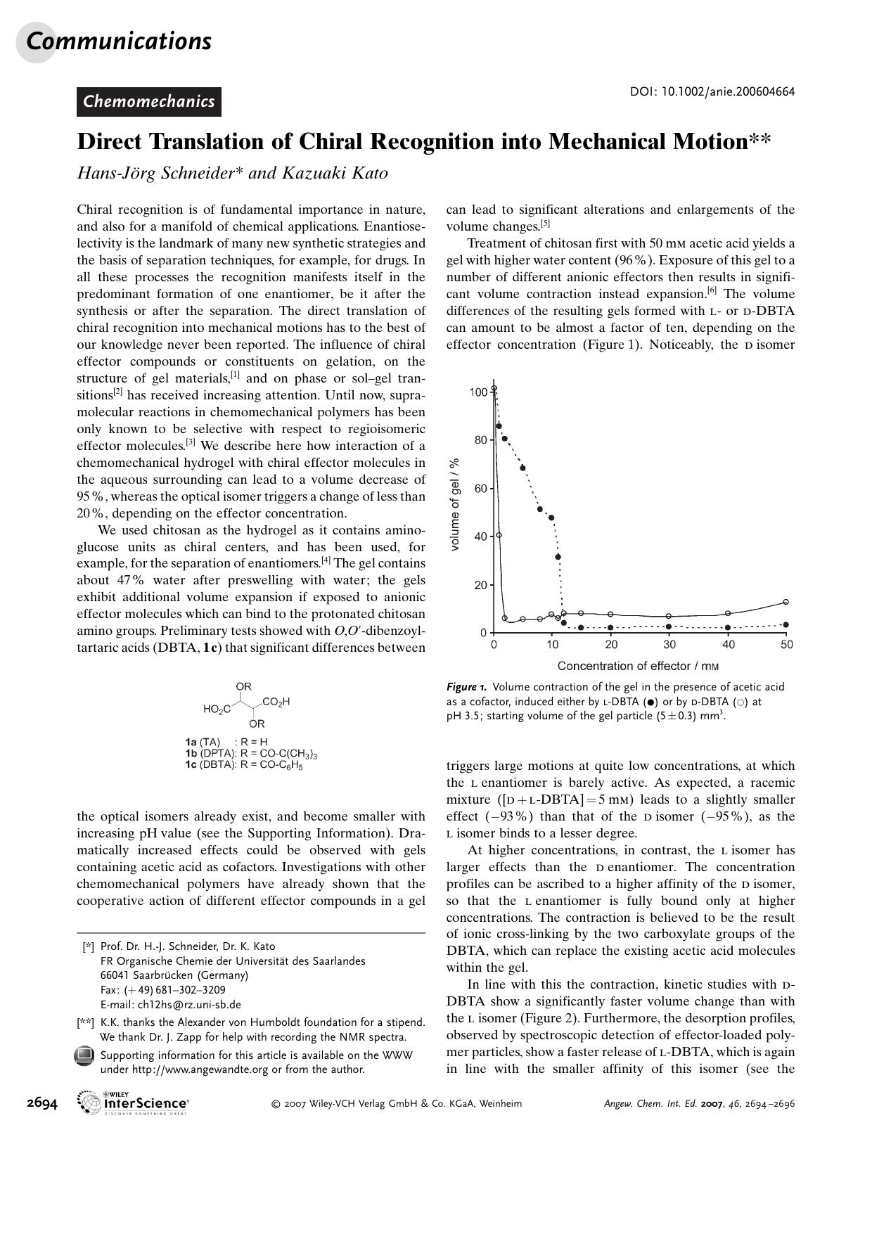 Direct Translation of Chiral Recognition into Mechanical Motion by Unknown