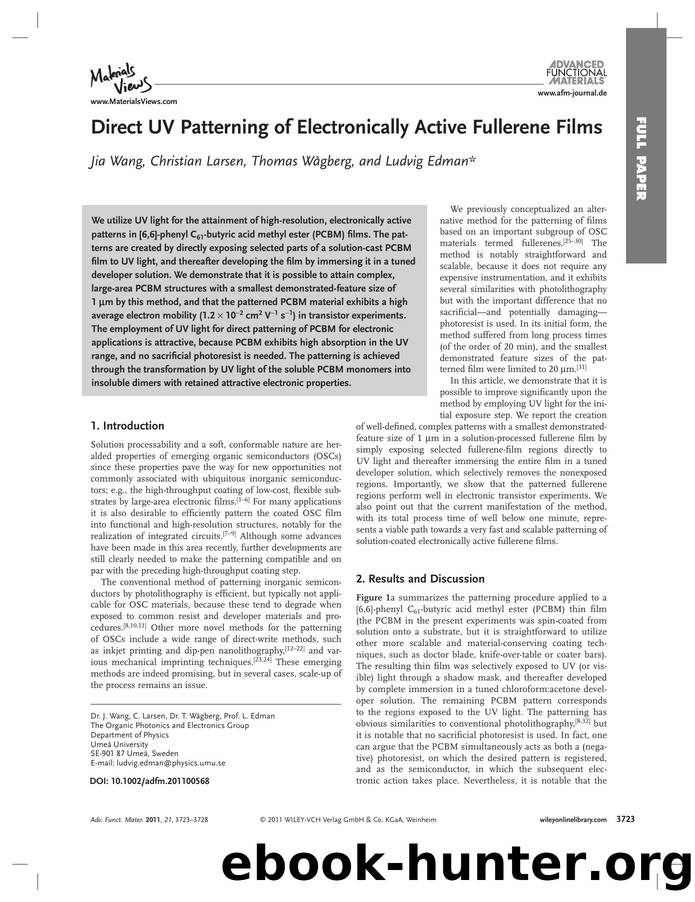 Direct UV Patterning of Electronically Active Fullerene Films by wcu