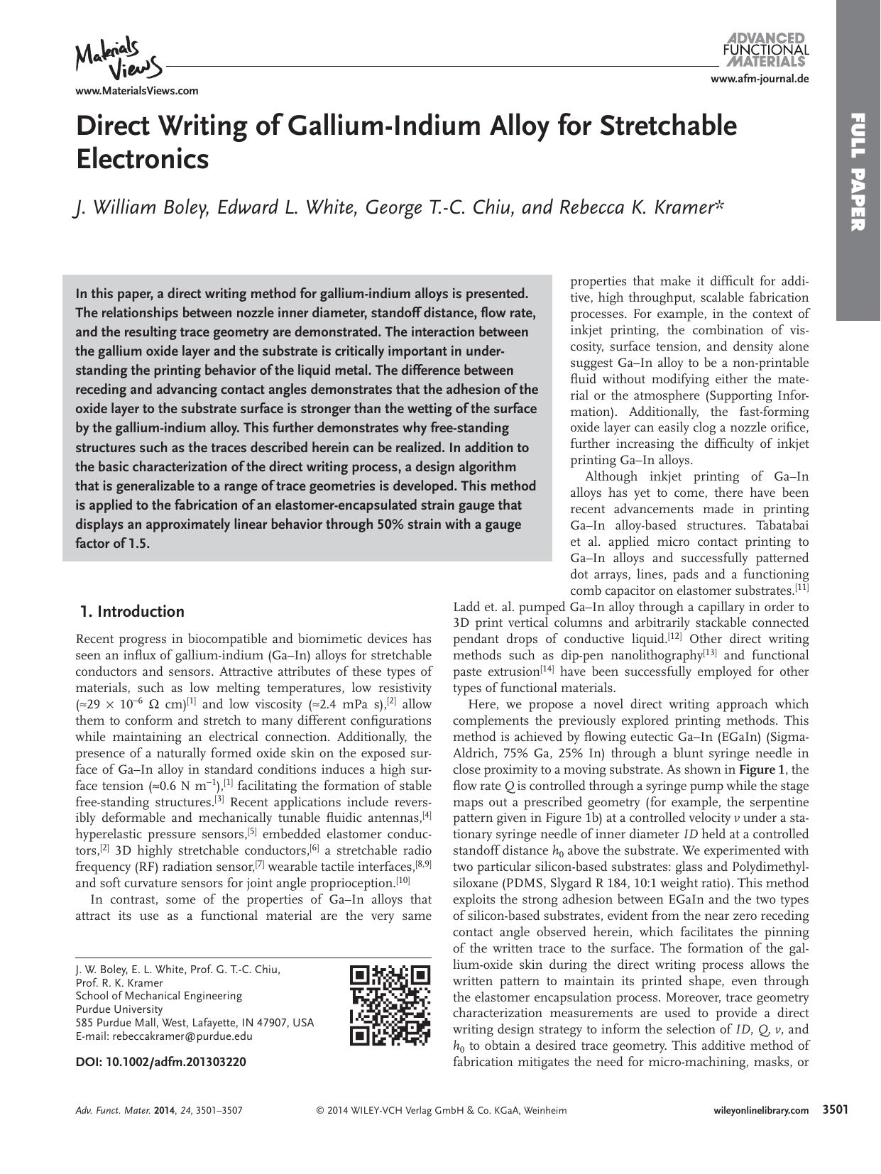 Direct Writing of GalliumIndium Alloy for Stretchable Electronics by processteam