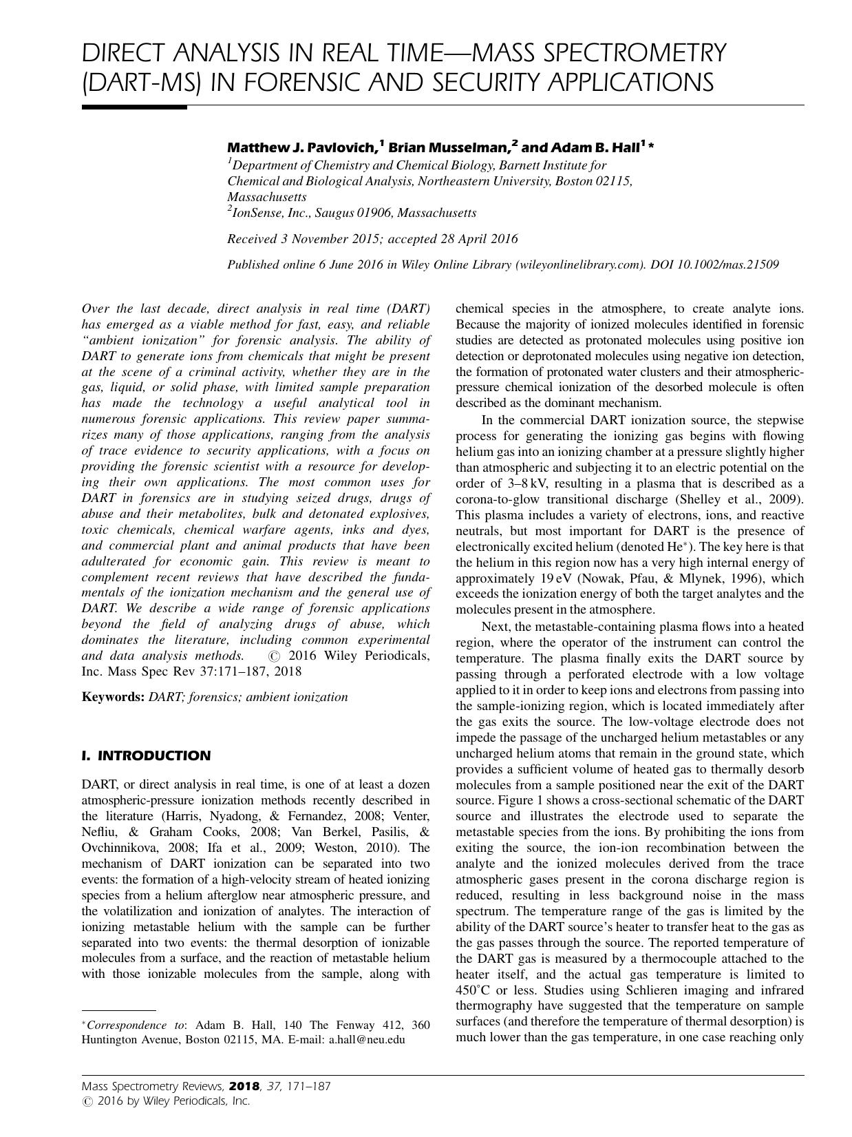 Direct analysis in real time—Mass spectrometry (DART-MS) in forensic and security applications by Unknown