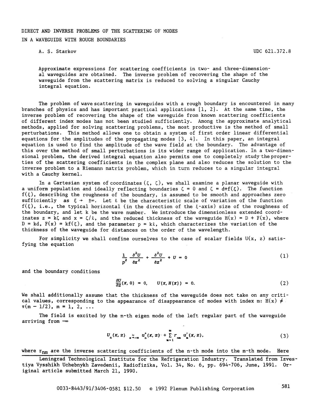 Direct and inverse problems of the scattering of modes in a waveguide with rough boundaries by Unknown