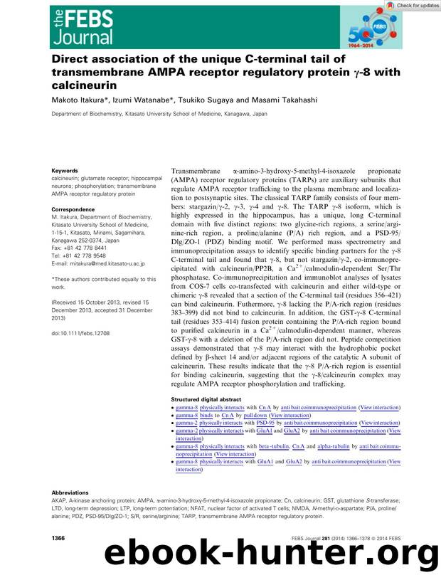 Direct association of the unique Câterminal tail of transmembrane AMPA receptor regulatory protein Î³â8 with calcineurin by Unknown