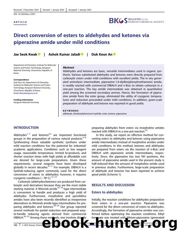 Direct conversion of esters to aldehydes and ketones via piperazine amide under mild conditions by Unknown