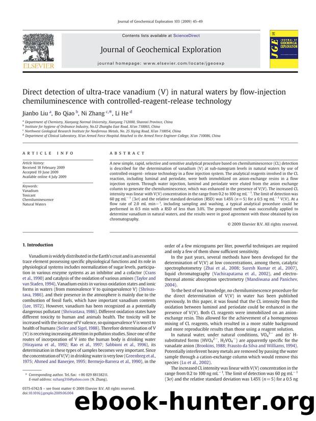 Direct detection of ultra-trace vanadium (V) in natural waters by flow-injection chemiluminescence with controlled-reagent-release technology by Jianbo Liu; Bo Qiao; Ni Zhang; Li He