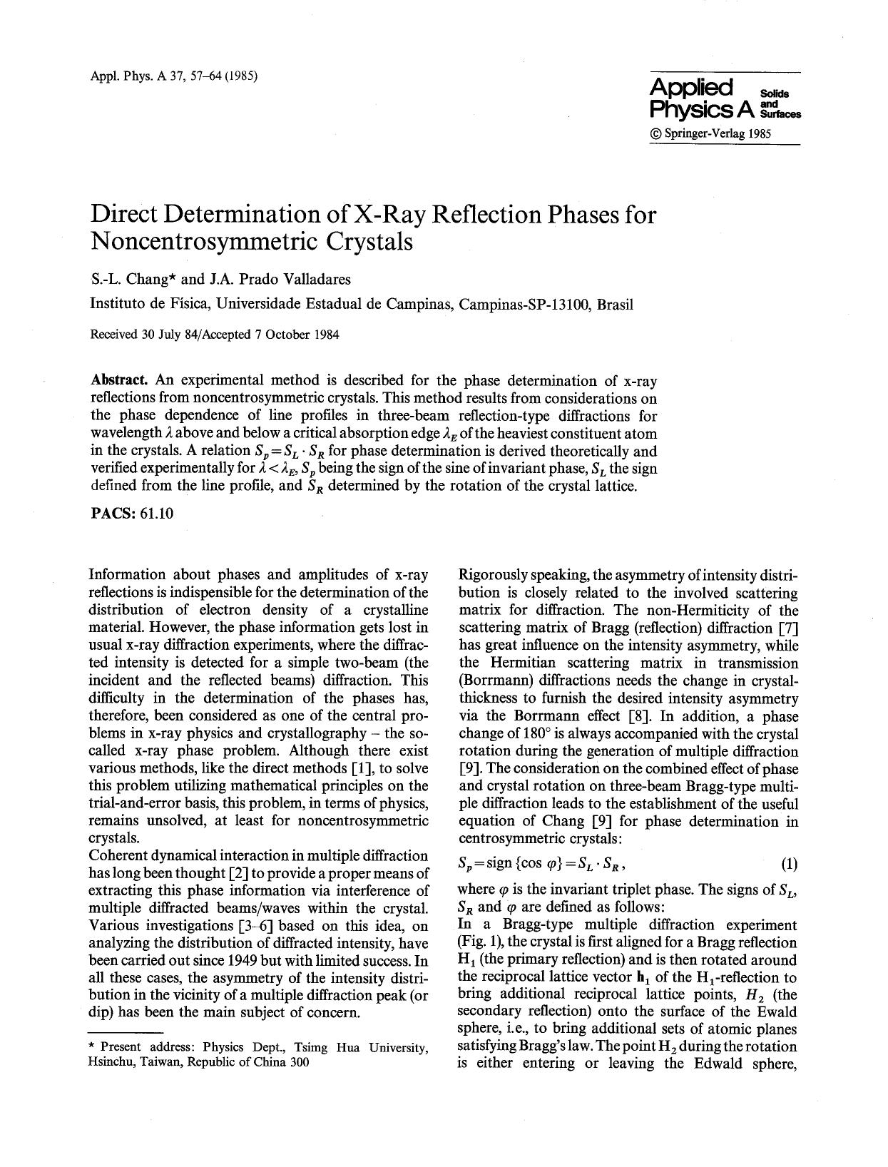 Direct determination of X-Ray reflection phases for noncentrosymmetric crystals by Unknown
