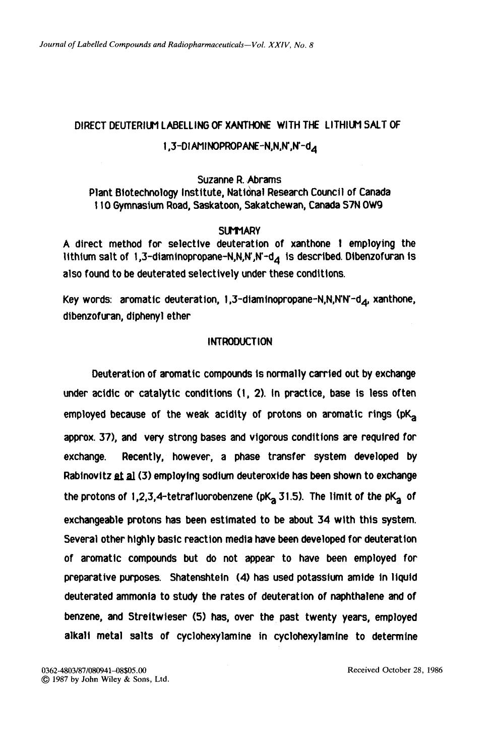 Direct deuterium labelling of xanthone with the lithium salt of 1,3-diaminopropane-N, N, N',N'-d4 by Unknown