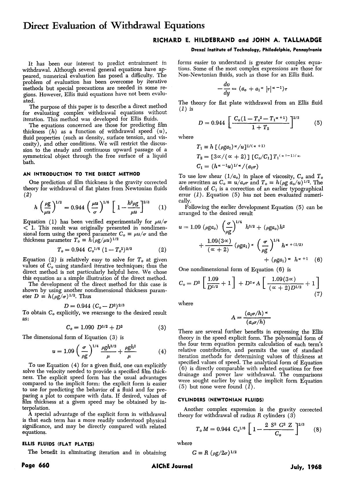 Direct evaluation of withdrawal equations by Unknown