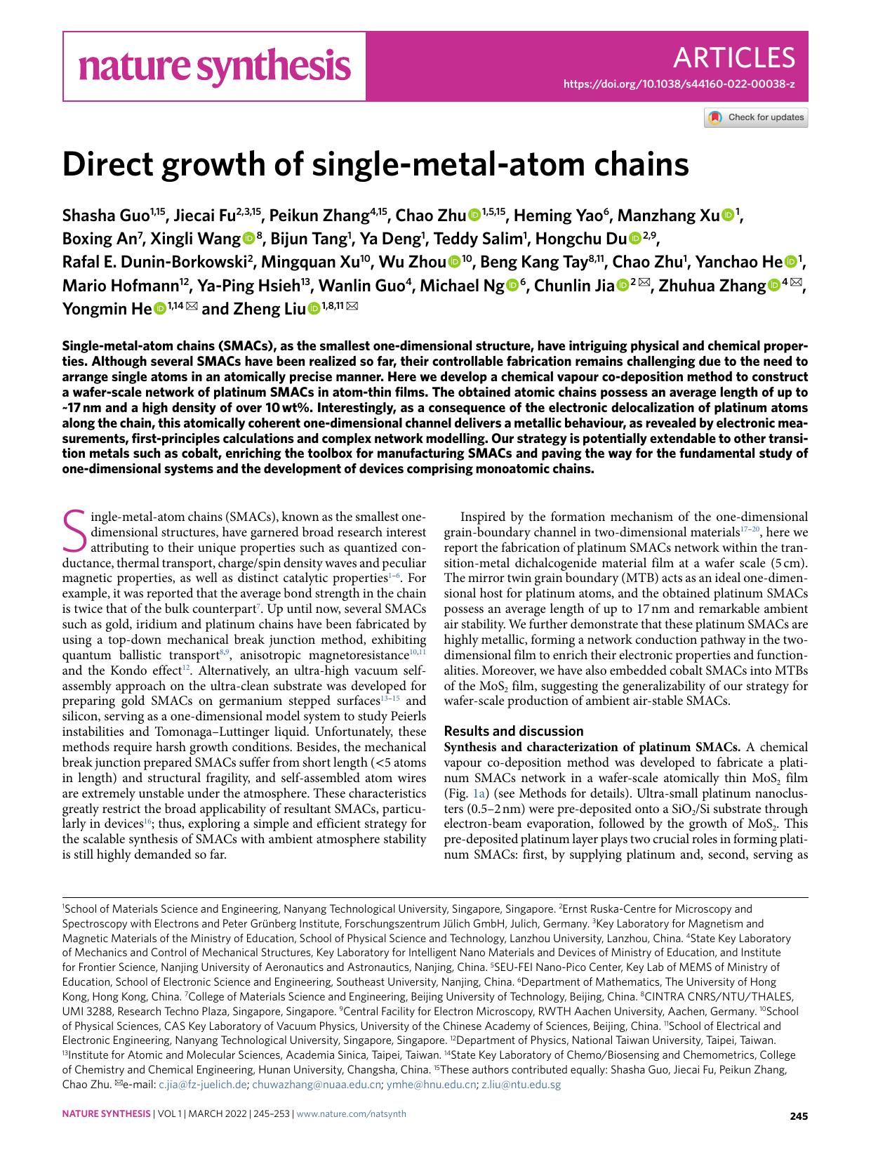 Direct growth of single-metal-atom chains by unknow