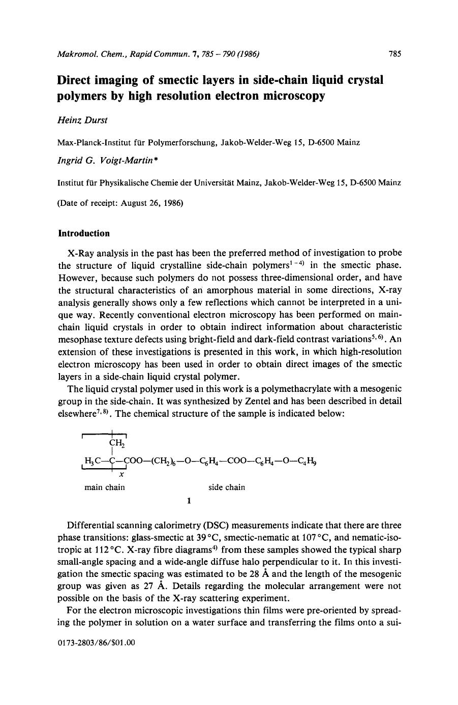 Direct imaging of smectic layers in side-chain liquid crystal polymers by high resolution electron microscopy by Unknown