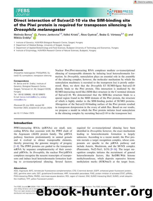 Direct interaction of Su(var)2â10 via the SIMâbinding site of the Piwi protein is required for transposon silencing in Drosophila melanogaster by Unknown
