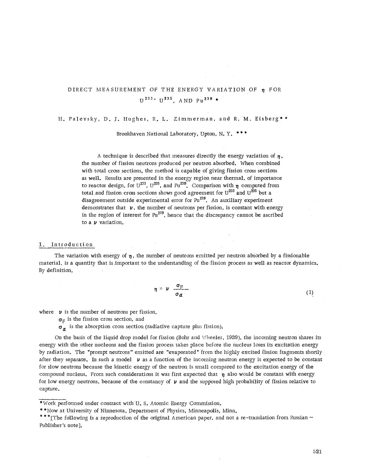 Direct measurement of the energy variation of &#x03B7; for U <Superscript>233 <Superscript>, U <Superscript>235 <Superscript>, and Pu <Superscript>239 <Superscript> by Unknown