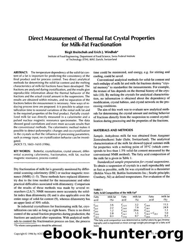 Direct measurement of thermal fat crystal properties for milk-fat fractionation by Unknown