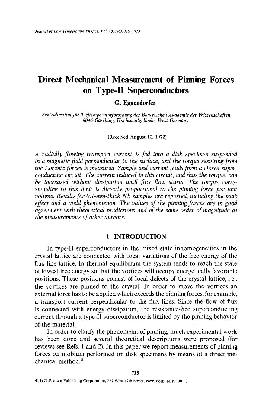 Direct mechanical measurement of pinning forces on type-II superconductors by Unknown