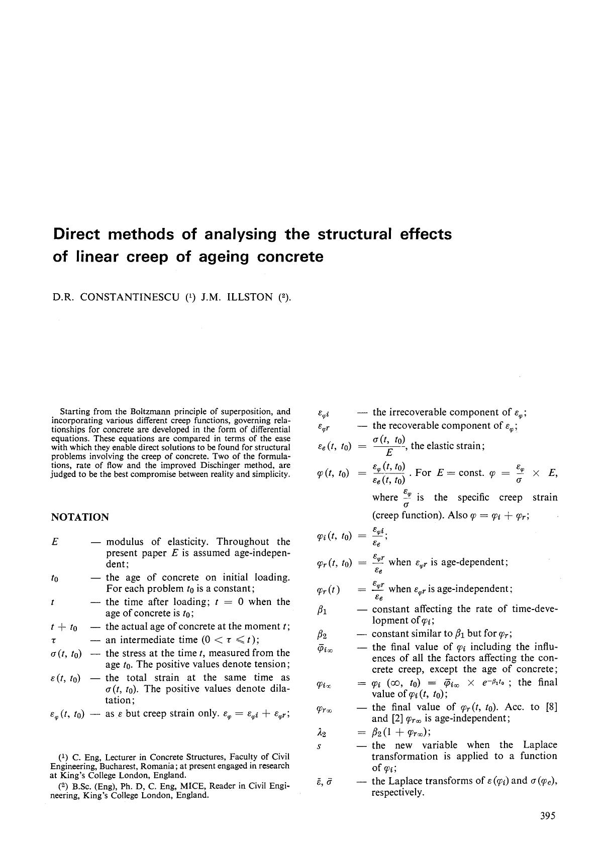 Direct methods of analysing the structural effects of linear creep of ageing concrete by Unknown