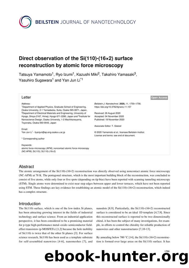 Direct observation of the Si(110)-(16Ã2) surface reconstruction by atomic force microscopy by Tatsuya Yamamoto Ryo Izumi Kazushi Miki Takahiro Yamasaki Yasuhiro Sugawara Yan Jun Li