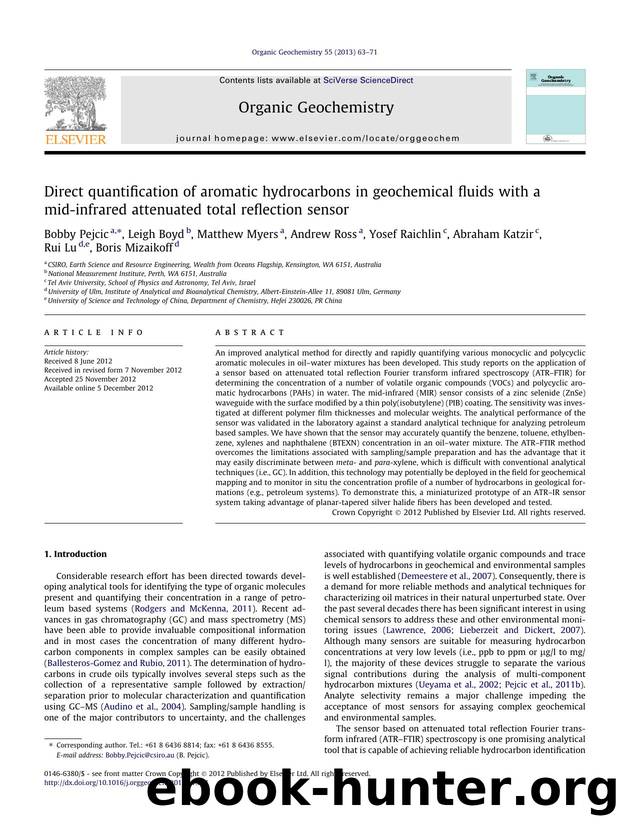 Direct quantification of aromatic hydrocarbons in geochemical fluids with a mid-infrared attenuated total reflection sensor by unknow