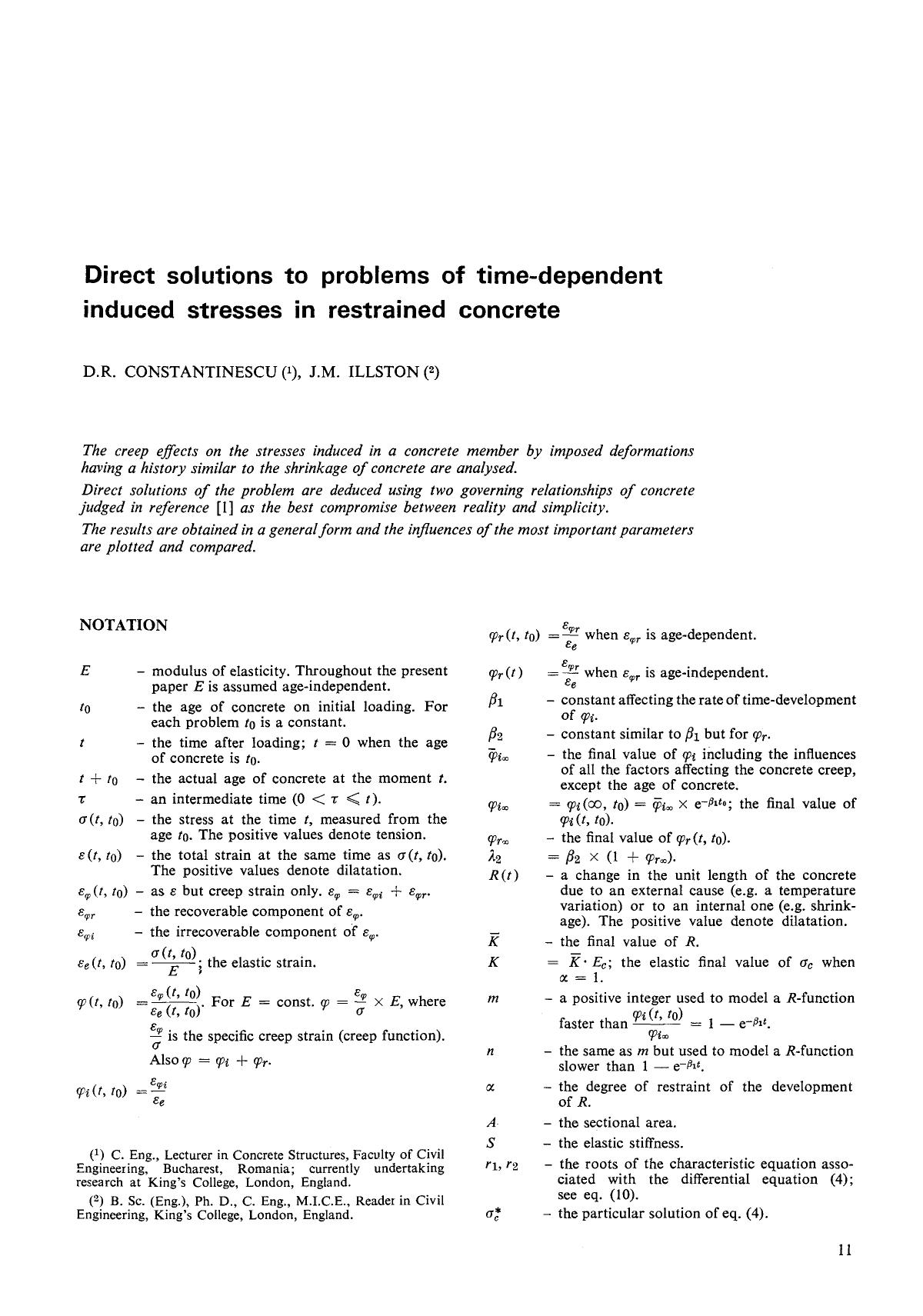 Direct solutions to problems of time-dependent induced stresses in restrained concrete by Unknown
