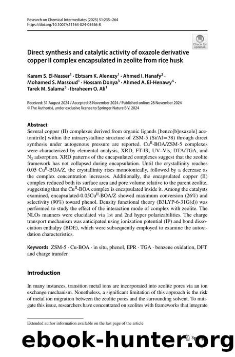 Direct synthesis and catalytic activity of oxazole derivative copper II complex encapsulated in zeolite from rice husk by unknow