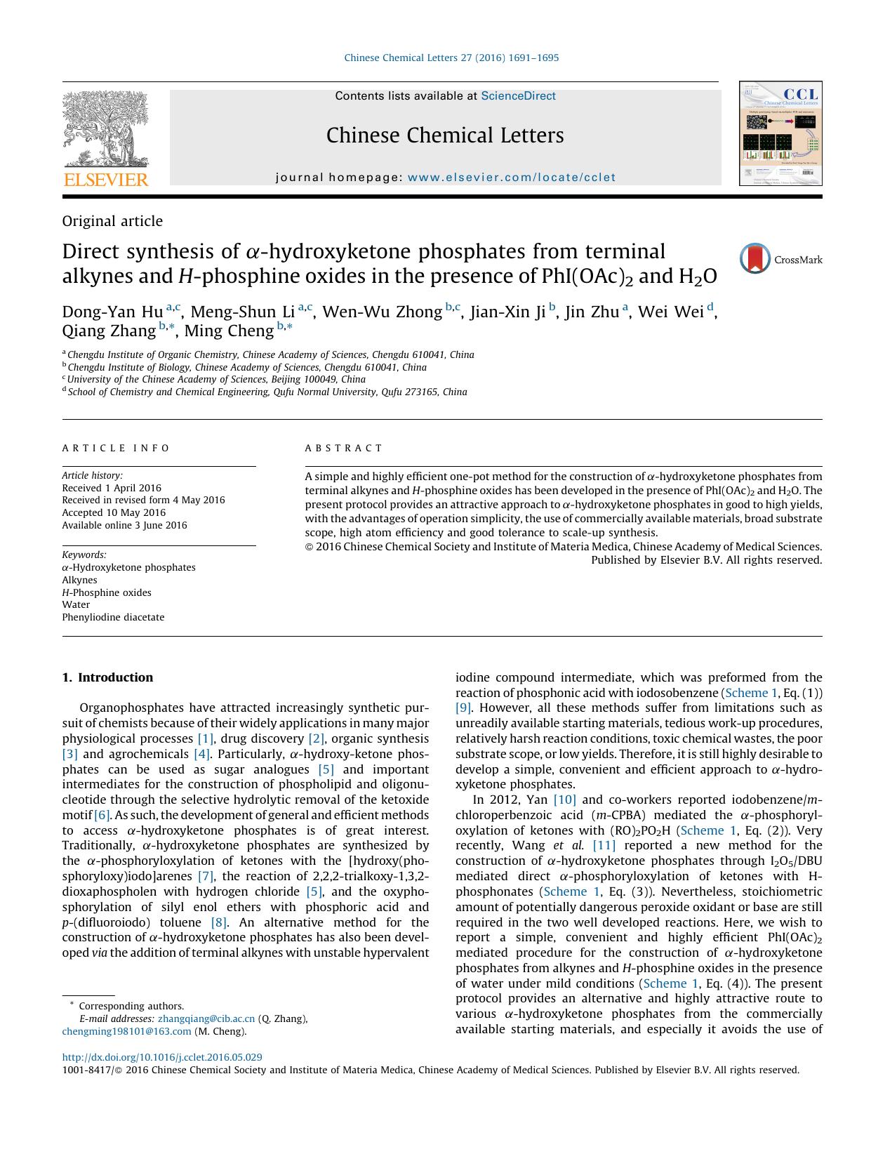 Direct synthesis of Î±-hydroxyketone phosphates from terminal alkynes and H-phosphine oxides in the presence of PhI(OAc)2 and H2O by unknow