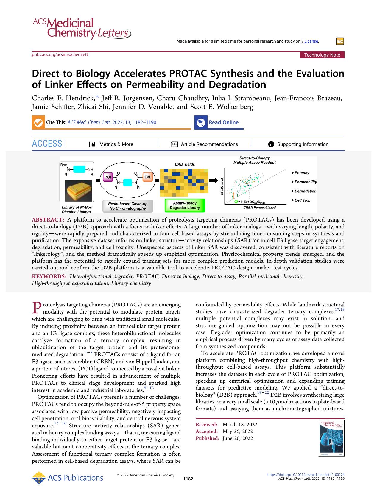 Direct-to-Biology Accelerates PROTAC Synthesis and the Evaluation of Linker Effects on Permeability and Degradation by unknow