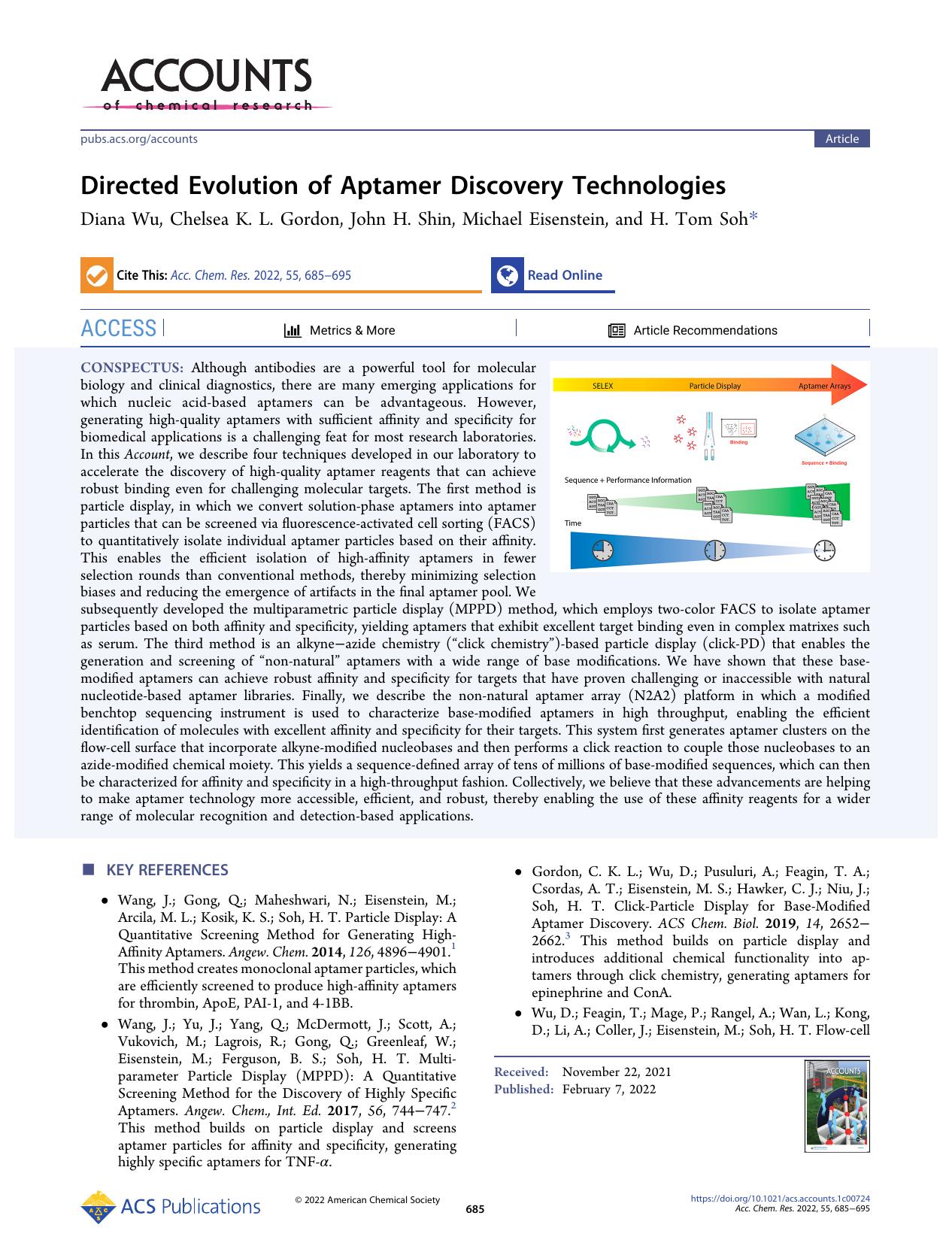 Directed Evolution of Aptamer Discovery Technologies by Diana Wu Chelsea K. L. Gordon John H. Shin Michael Eisenstein and H. Tom Soh