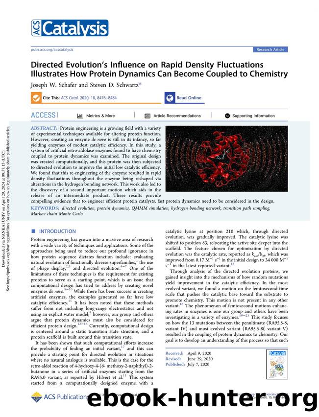 Directed Evolutionâs Influence on Rapid Density Fluctuations Illustrates How Protein Dynamics Can Become Coupled to Chemistry by Joseph W. Schafer & Steven D. Schwartz