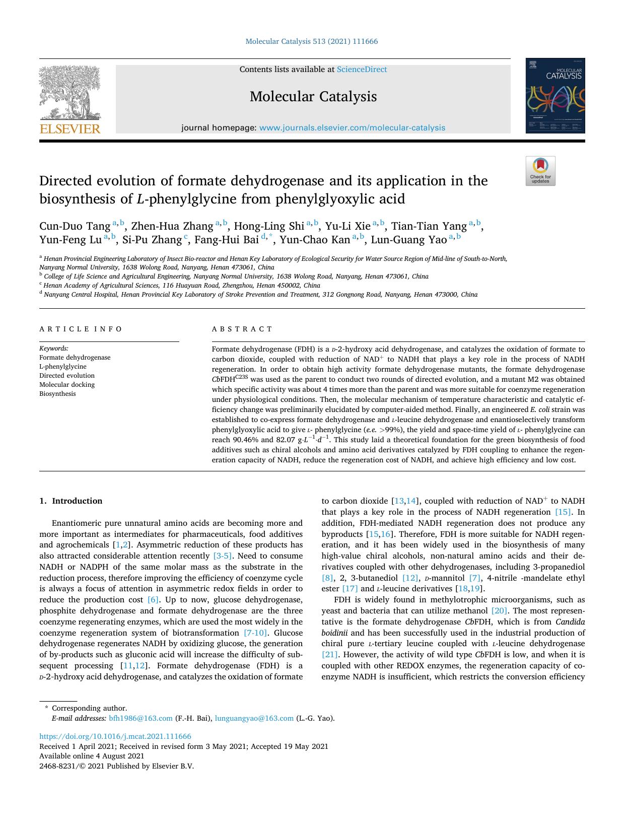 Directed evolution of formate dehydrogenase and its application in the biosynthesis of L -phenylglycine from phenylglyoxylic acid by unknow