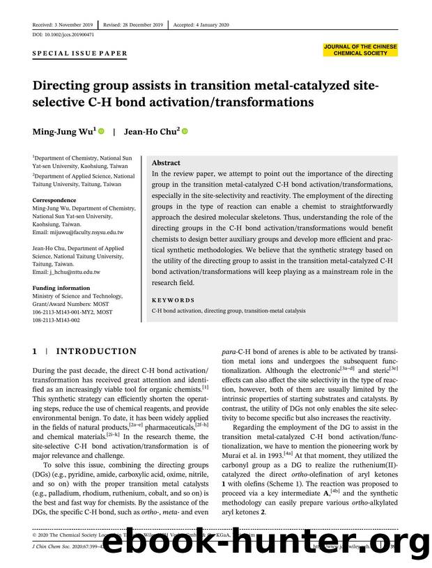 Directing group assists in transition metal-catalyzed site-selective C-H bond activationtransformations by Unknown