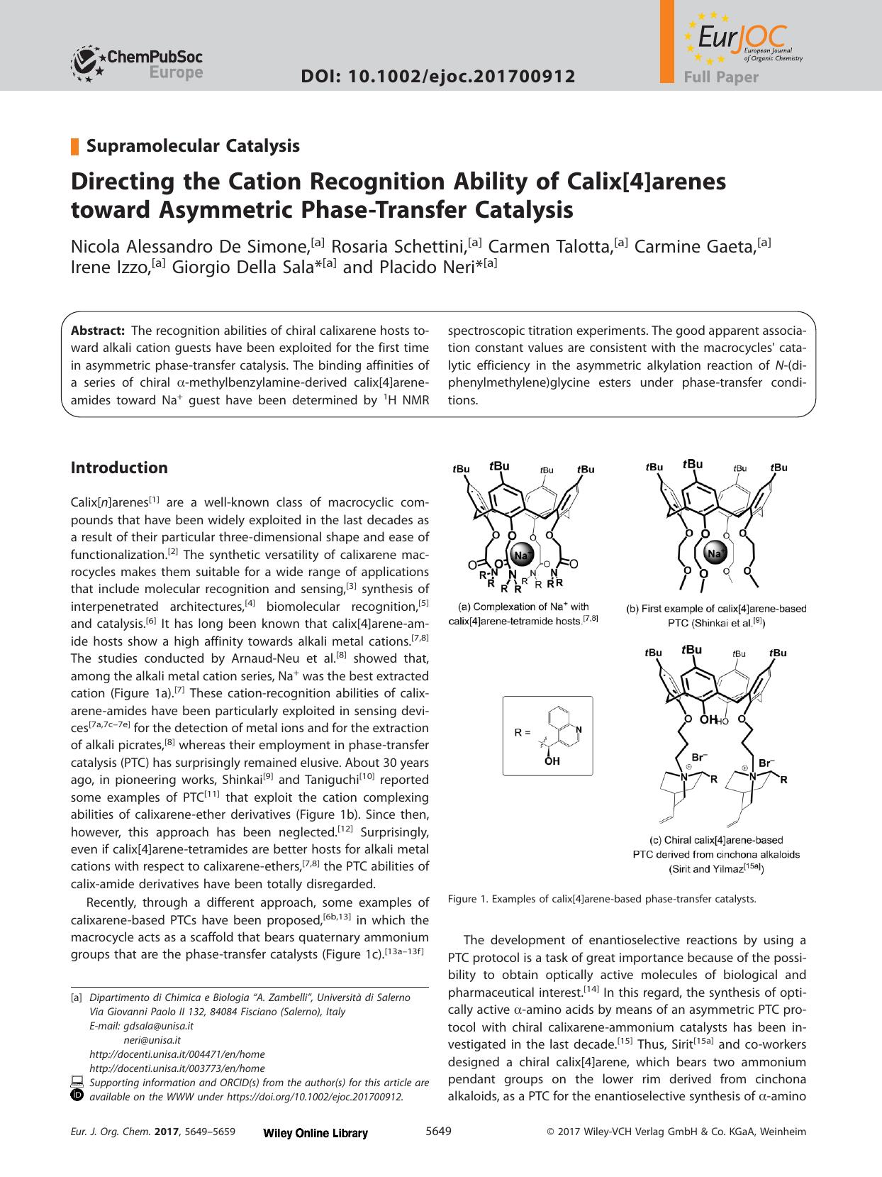 Directing the Cation Recognition Ability of Calix[4]arenes toward Asymmetric Phase&#x02010;Transfer Catalysis by Unknown
