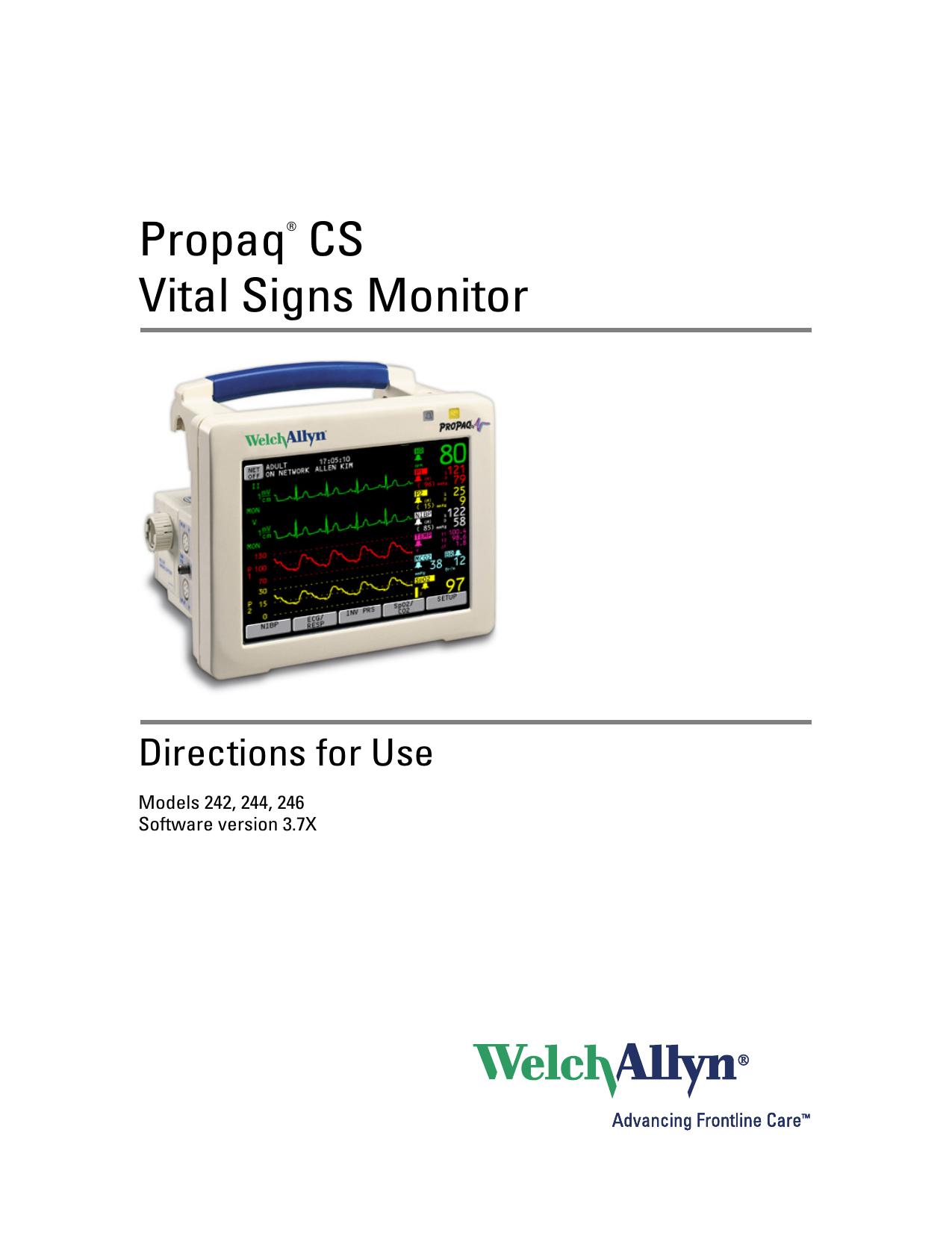 Directions for Use - Propaq CS Vital Signs Monitor by Copyright Welch Allyn
