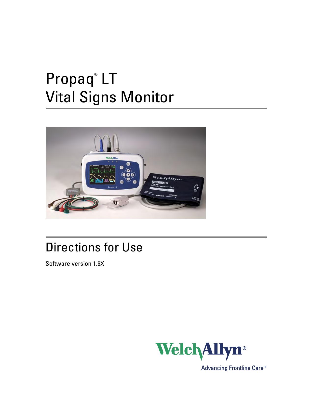 Directions for Use - Propaq LT Vital Signs Monitor by Welch Allyn Inc