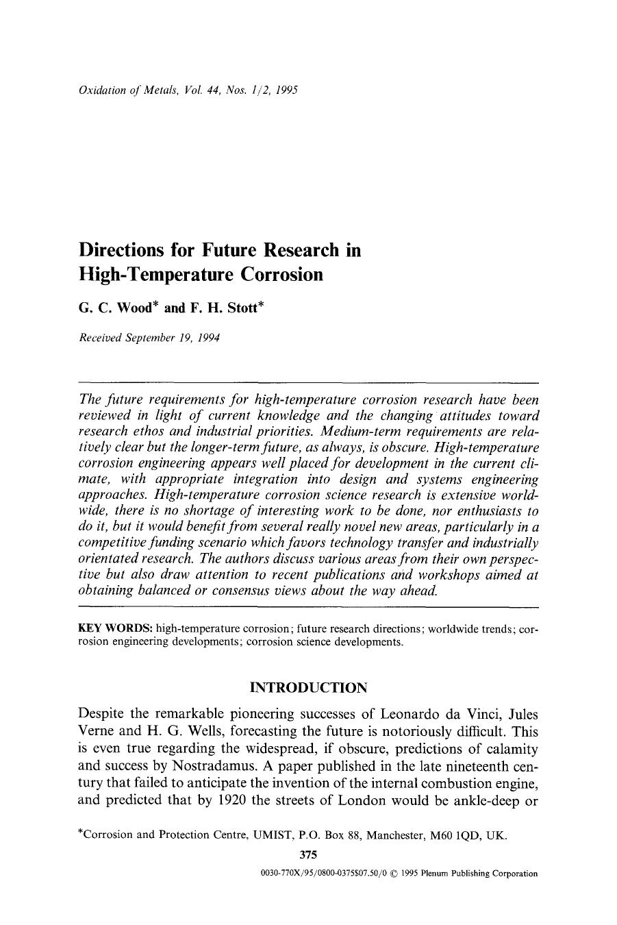 Directions for future research in high-temperature corrosion by Unknown