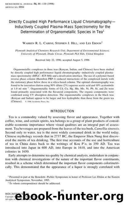 Directly Coupled High Performance Liquid Chromatography--Inductively Coupled Plasma-Mass Spectrometry for the Determination of Organometallic Species in Tea by Cairns W. R. L. et al