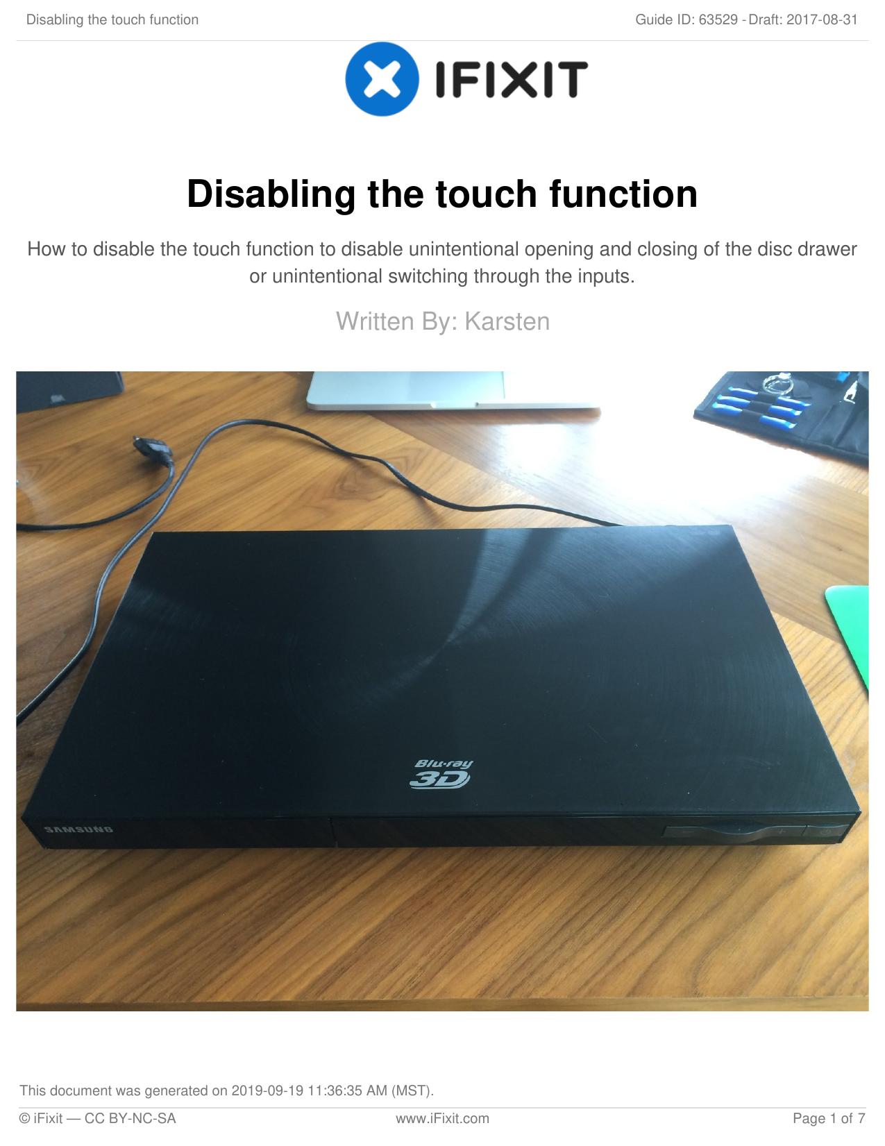 Disabling the touch function by Unknown