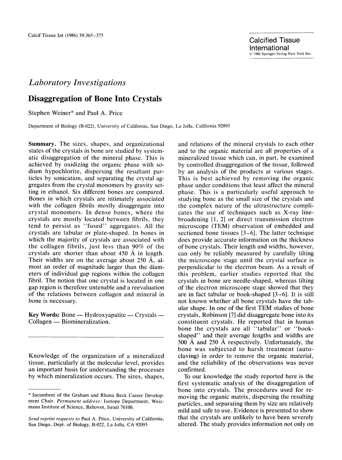 Disaggregation of bone into crystals by Unknown