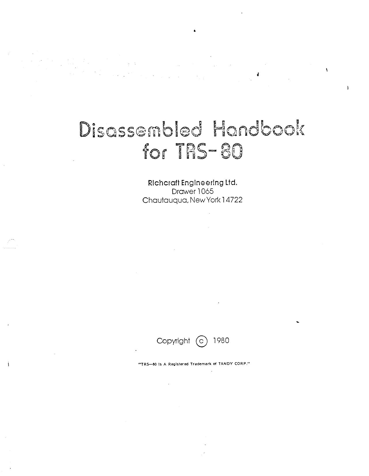Disassembled Handbook for TRS-80 (1980)(Richard Engineering Ltd)(pdf) by Scanned: Ira Goldklang
