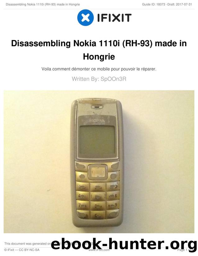 Disassembling Nokia 1110i (RH-93) made in Hongrie by Unknown