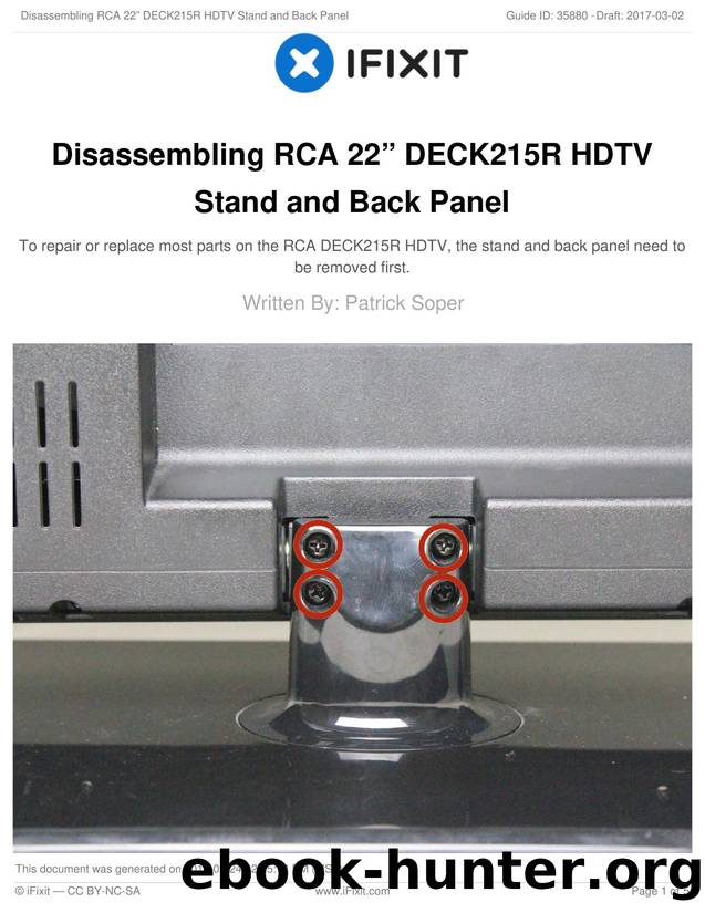 Disassembling RCA 22â DECK215R HDTV Stand and Back Panel by Unknown