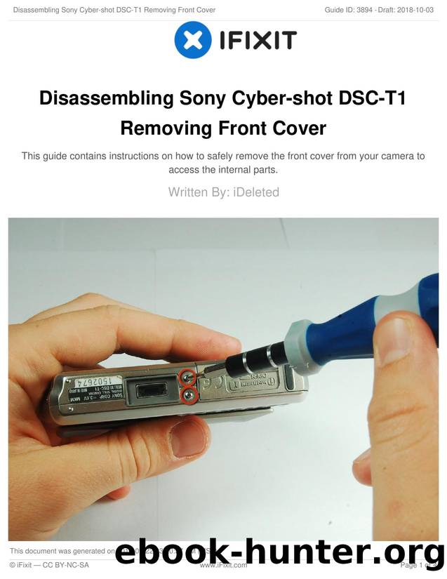 Disassembling Sony Cyber-shot DSC-T1 Removing Front Cover by Unknown