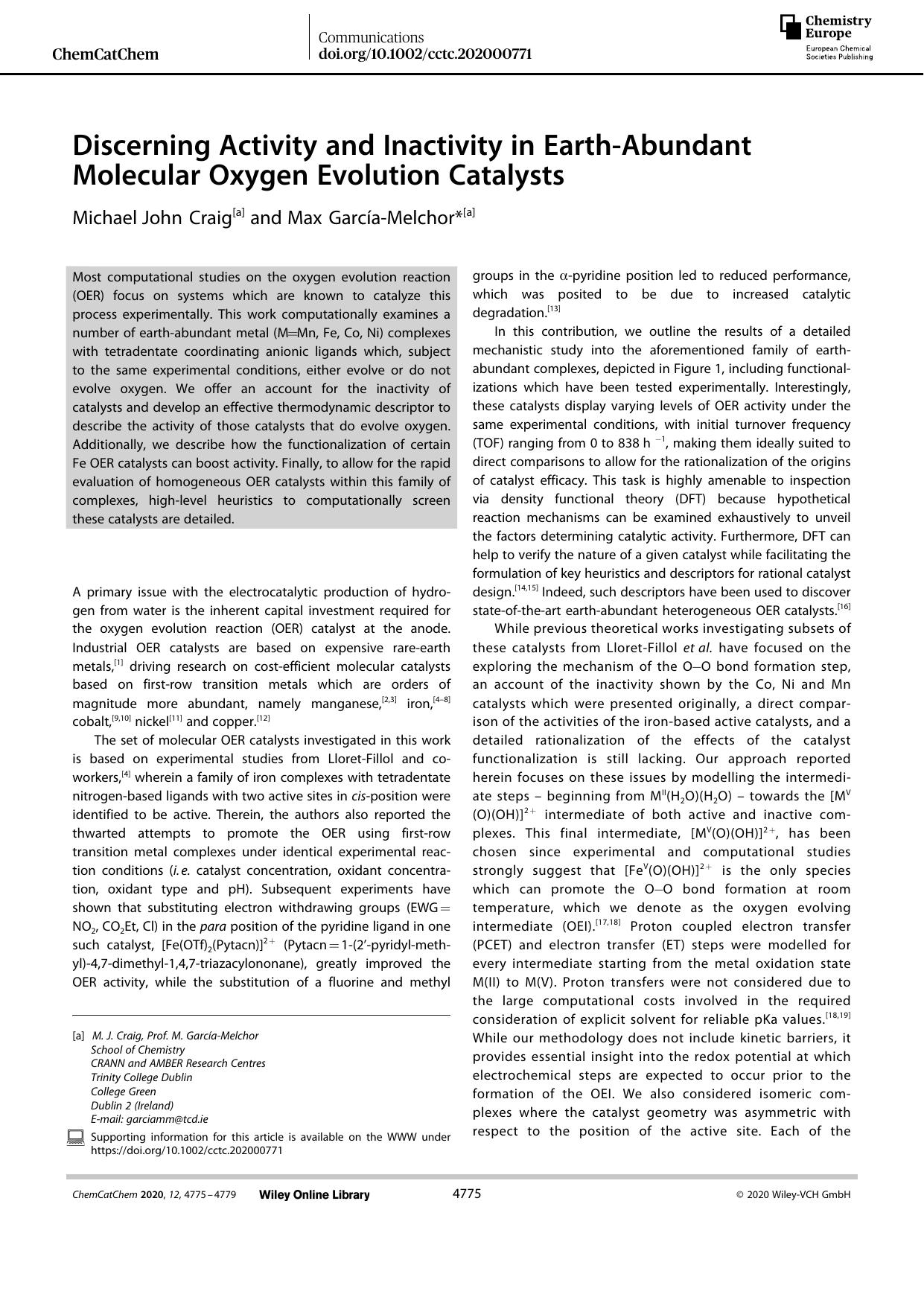 Discerning Activity and Inactivity in EarthâAbundant Molecular Oxygen Evolution Catalysts by Unknown