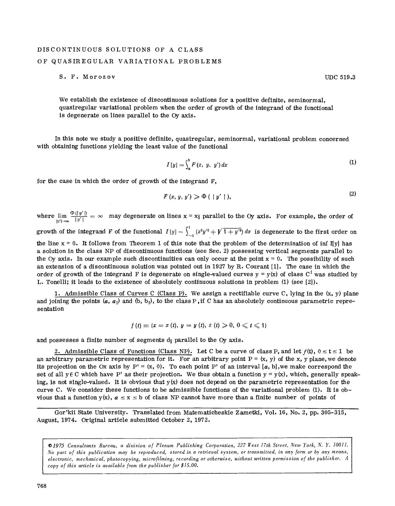 Discontinuous solutions of a class of quasiregular variational problems by Unknown