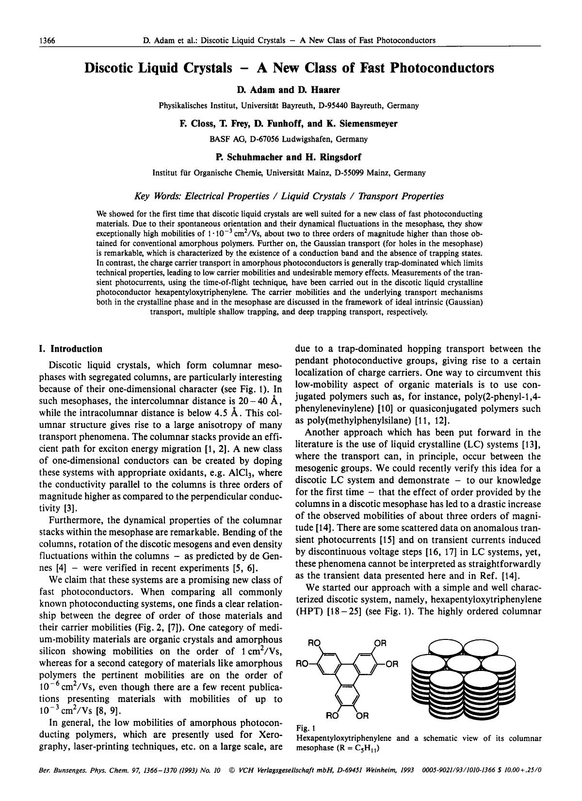 Discotic Liquid Crystals - A New Class of Fast Photoconductors by Unknown