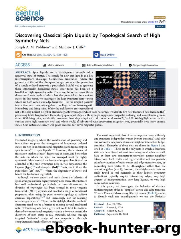 Discovering Classical Spin Liquids by Topological Search of High Symmetry Nets by Joseph A. M. Paddison & Matthew J. Cliffe (ORCID: g/0000-0002-0408-7647)