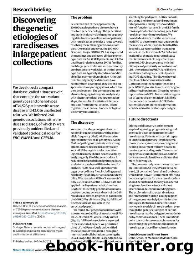 Discovering the genetic etiologies of rare diseases in large patient collections by Unknown